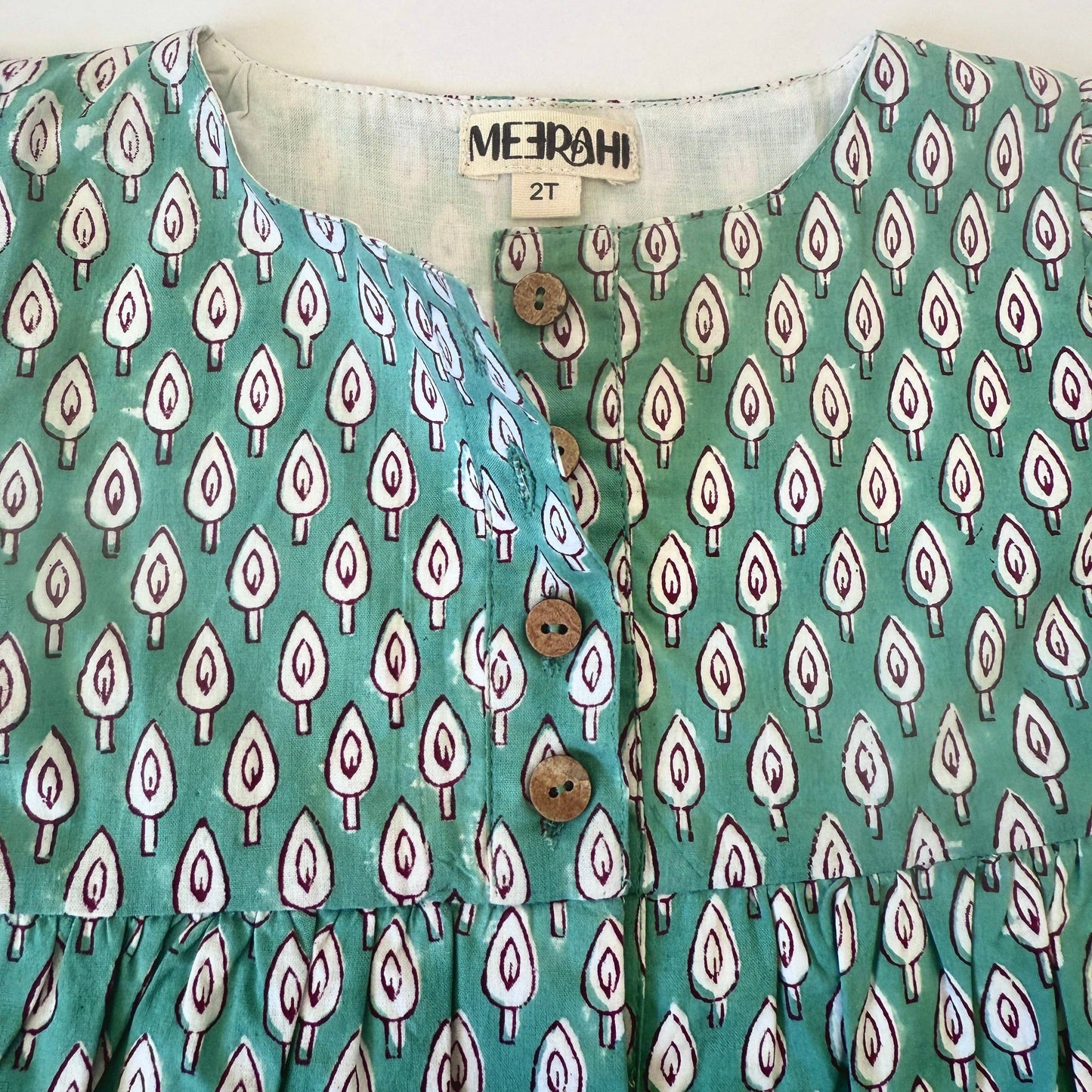 Meerahi - Fall Front-Opening Green Petal Print Dress for Girls