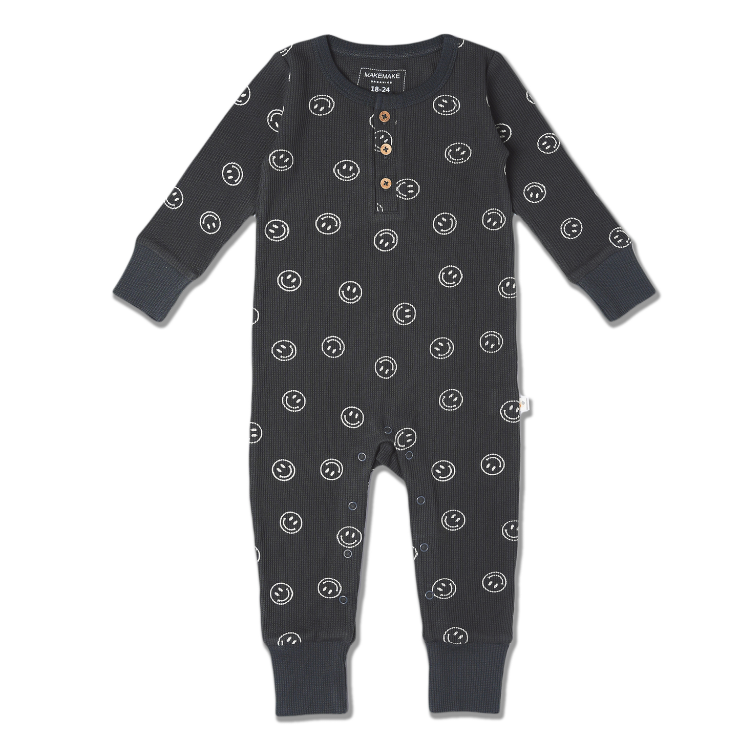 Makemake Organics - Organic Button Romper - Happy Face