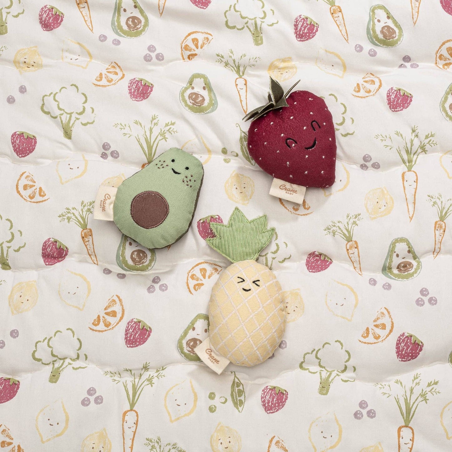 Crane Baby - Clementine Fruits & Veggies Soft Plush Rattle Set (3 Pack)
