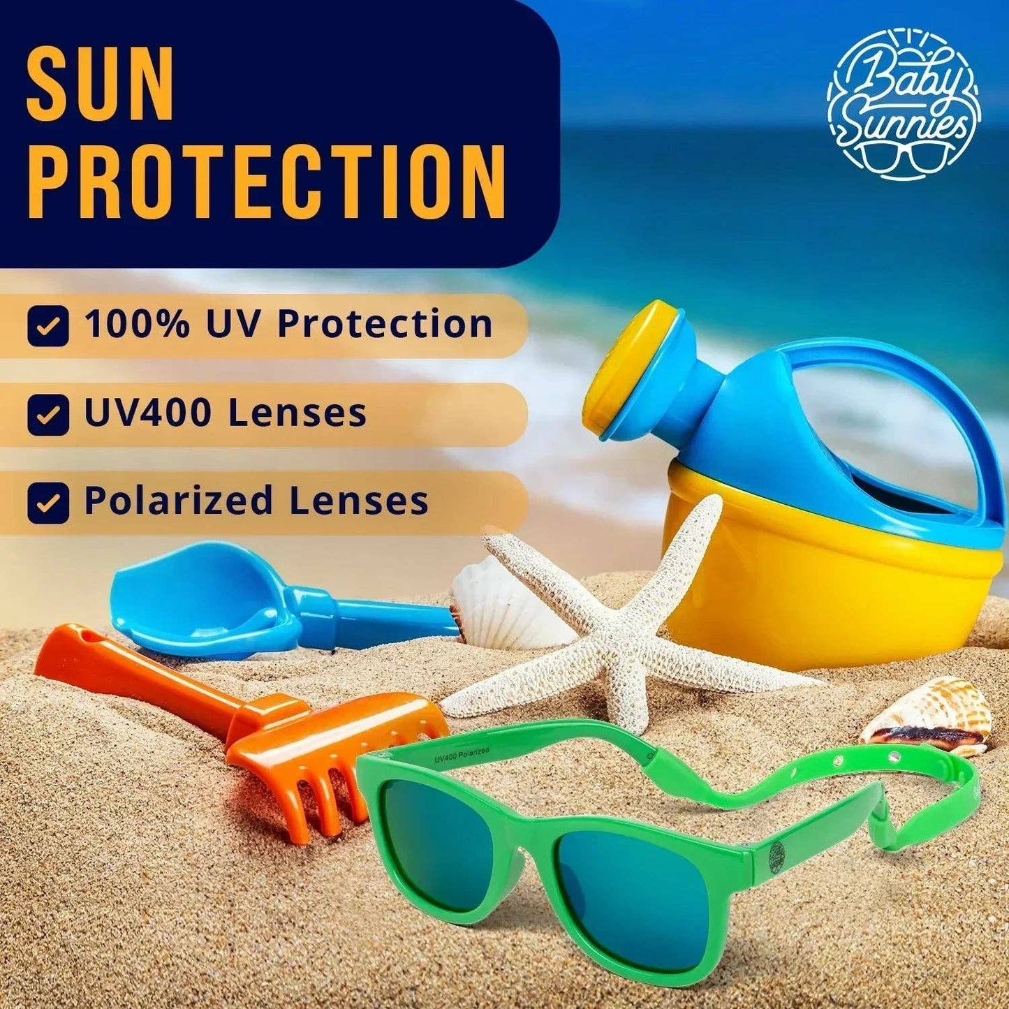 Baby Sunnies - Neon Green Polarized Baby Sunglasses with Strap 0-24 Months