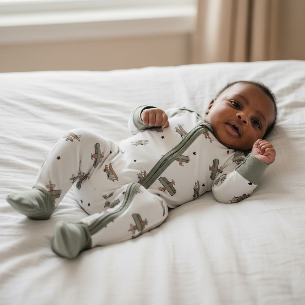 Tiny toes Baby Co - Vintage Airplane Bamboo Zipper Romper