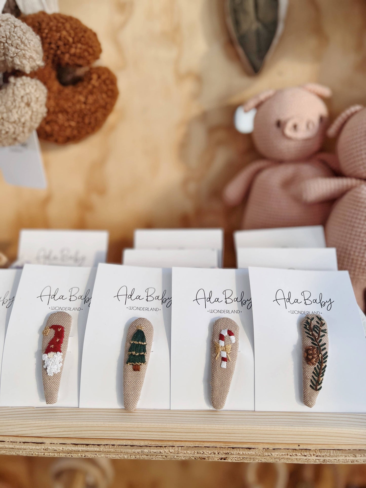 Embroidered Baby Hair Clips: Christmas Tree
