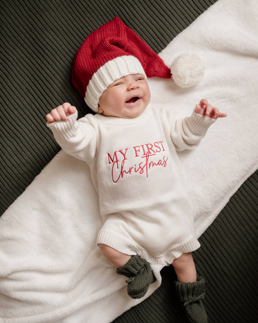 Pine Kids - My First Christmas Knit Romper - Cloud