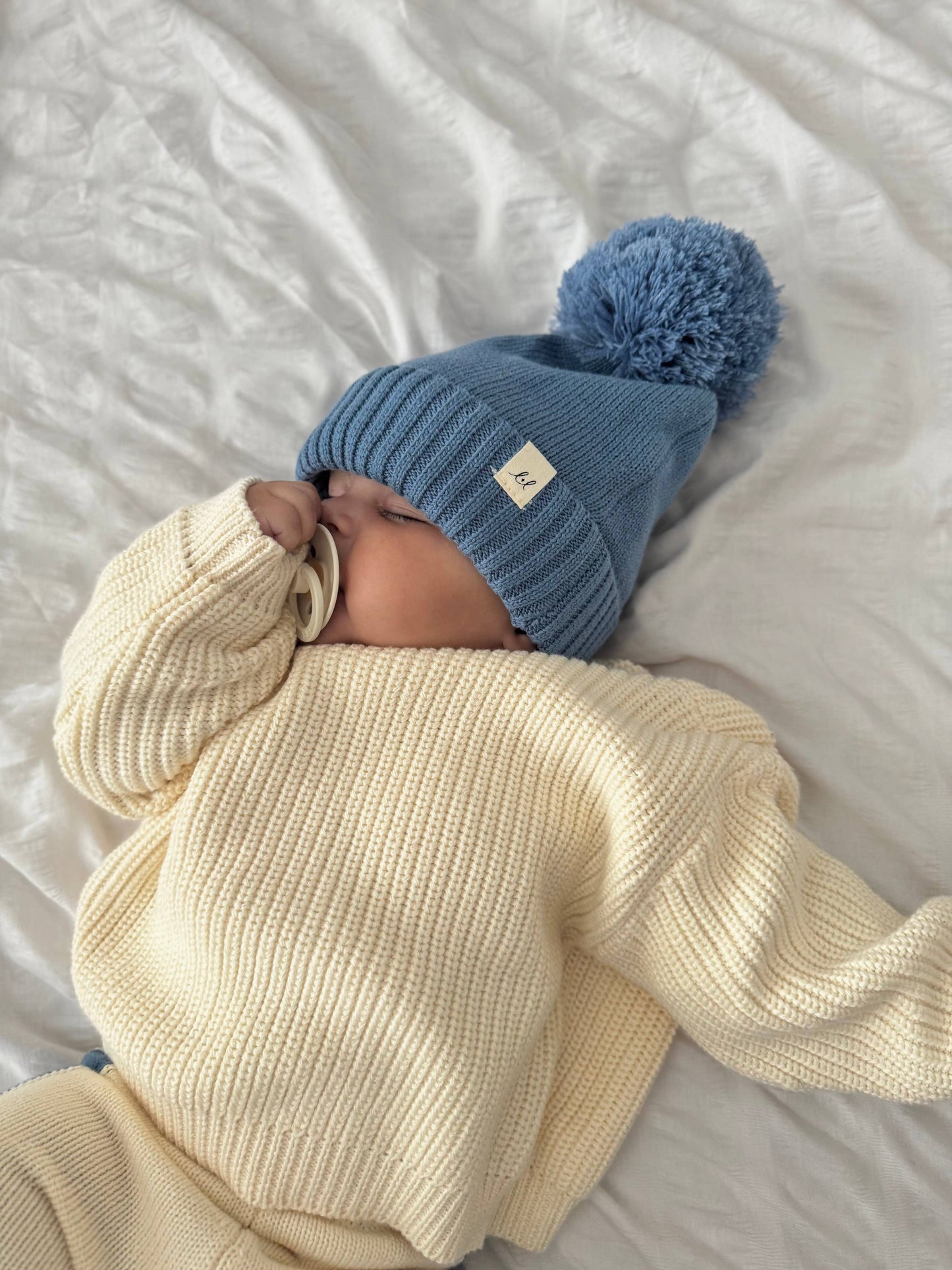 Luna + Luca - Luna + Luca Pom Beanie - Denim Blue