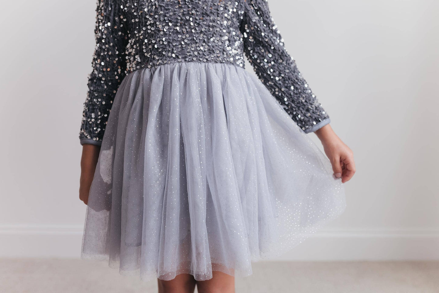 Oopsie Daisy - Kids Sequin Silver Fancy Sparkle Tulle Holiday Party Dress