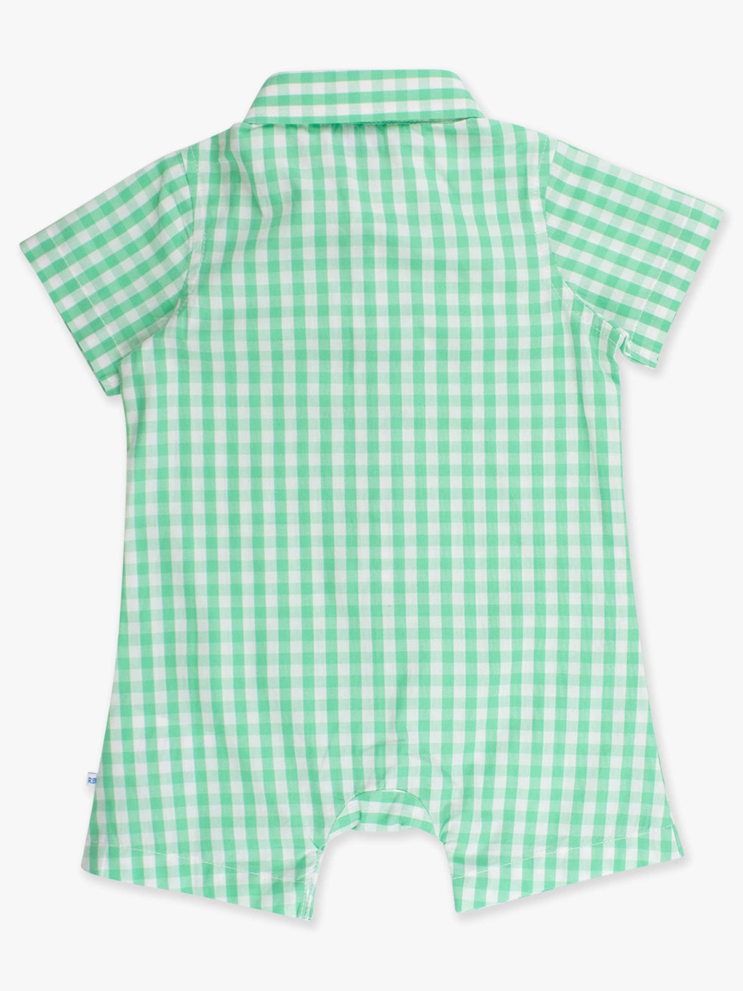 RuffleButts + RuggedButts - Baby Boys Classic Spring Bud Gingham Short Sleeve Woven Button-Up Romper
