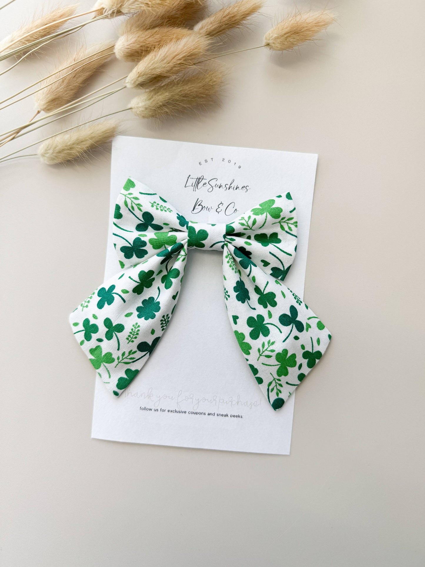 Little Sunshines Bow & Co - White Clovers St Patricks Day Sailor Bow