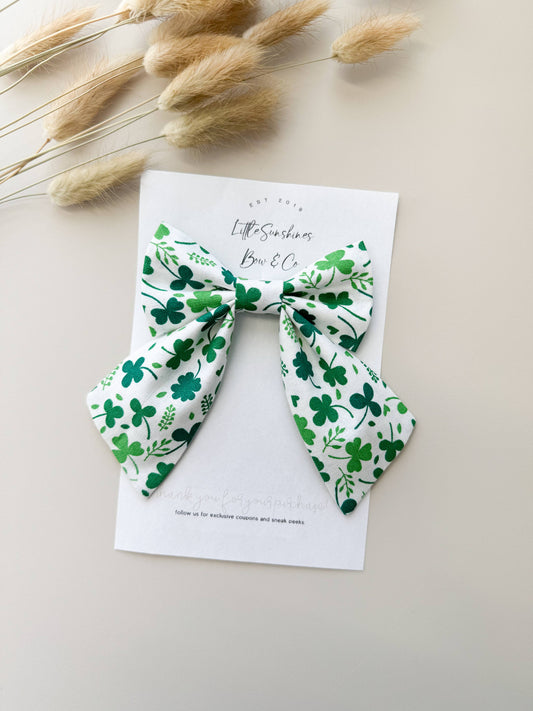 Little Sunshines Bow & Co - White Clovers St Patricks Day Sailor Bow