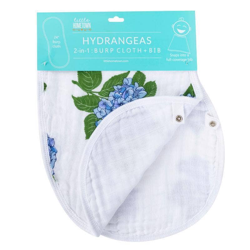 Little Hometown - Baby Burp Cloth & Bib Combo: Hydrangeas