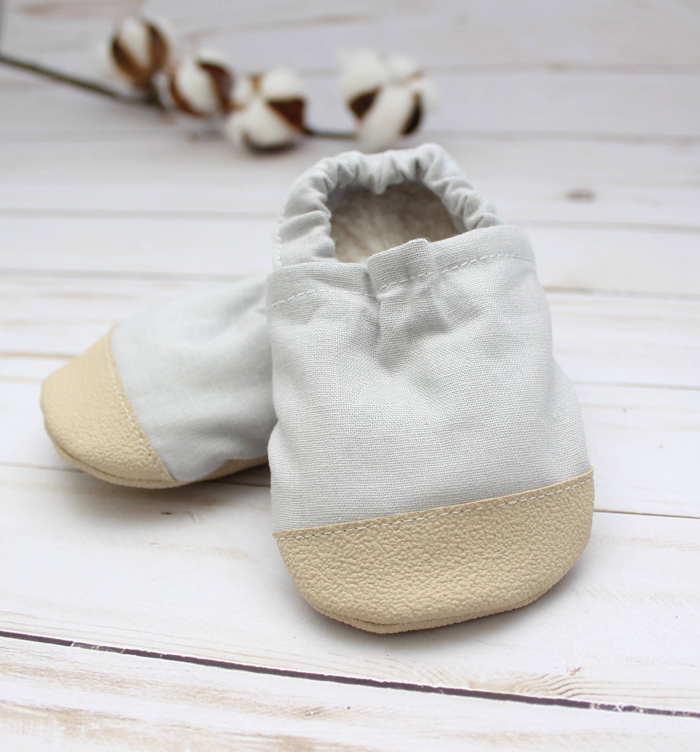 Scooter Booties - Pewter Linen Baby Shoes: 12 - 18 months