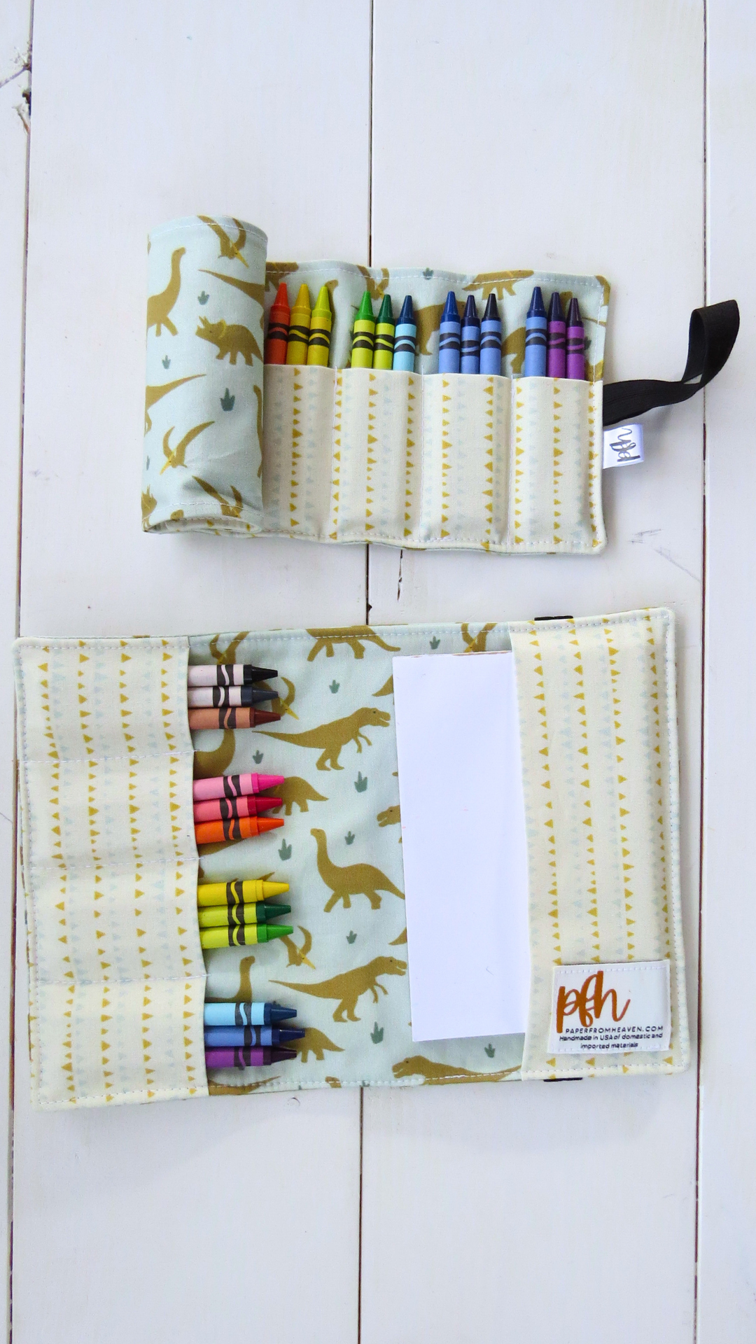 PaperFromHeaven - Dinosaur Crayon Roll-Up – Travel Art Organizer for Kids