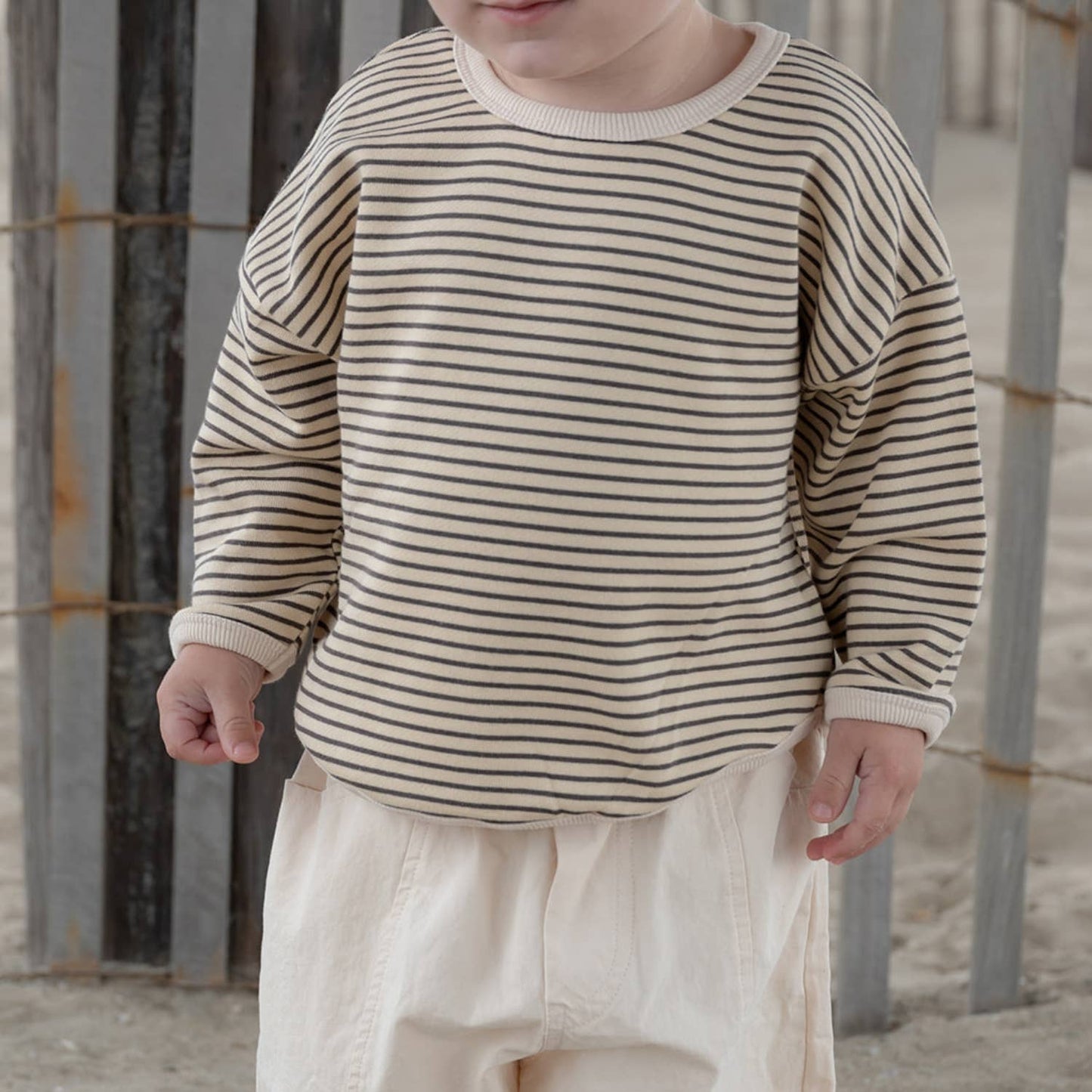 Rivi & Kin - Lightweight Cream Sweatshirt With Brown Stripe
