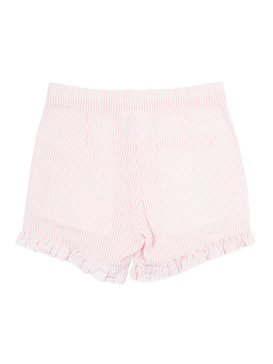RuffleButts + RuggedButts - Girls Pink Seersucker Ruffle Trim Woven Shorts