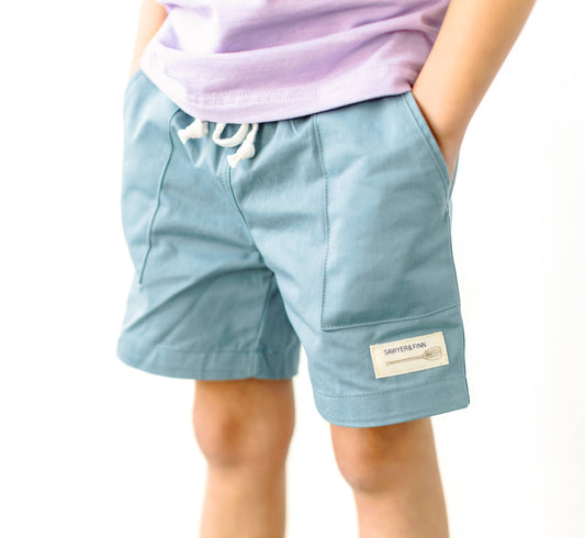 Sawyer & Finn Clothing - Boys Teal Shorts with pockets, functional drawstring