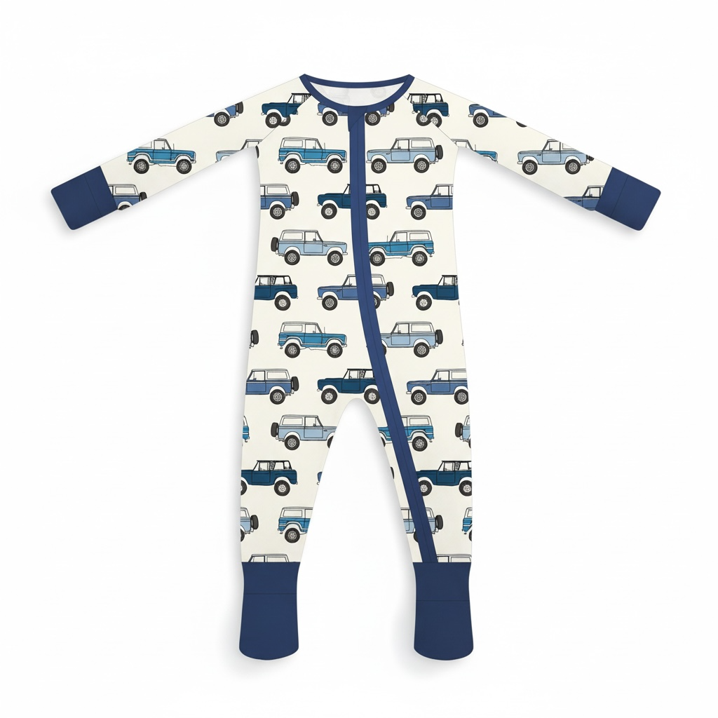 Tiny toes Baby Co - Vintage Cars Bamboo Zipper Romper
