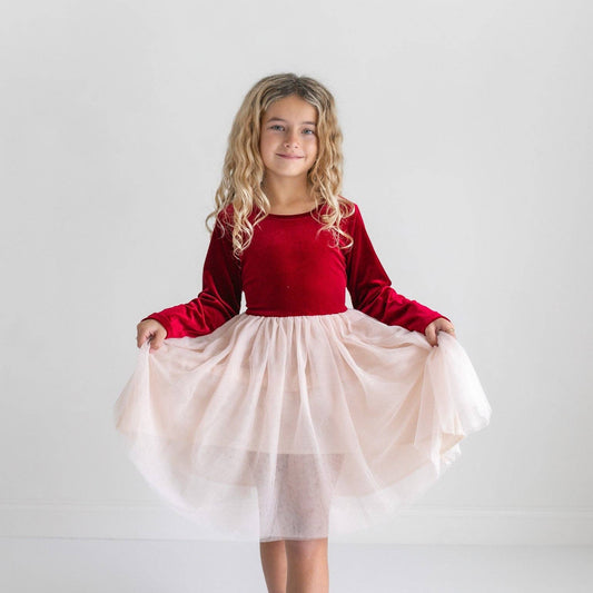 Oopsie Daisy - Girls Red Velvet Tulle Fancy Holiday Winter Party Dress