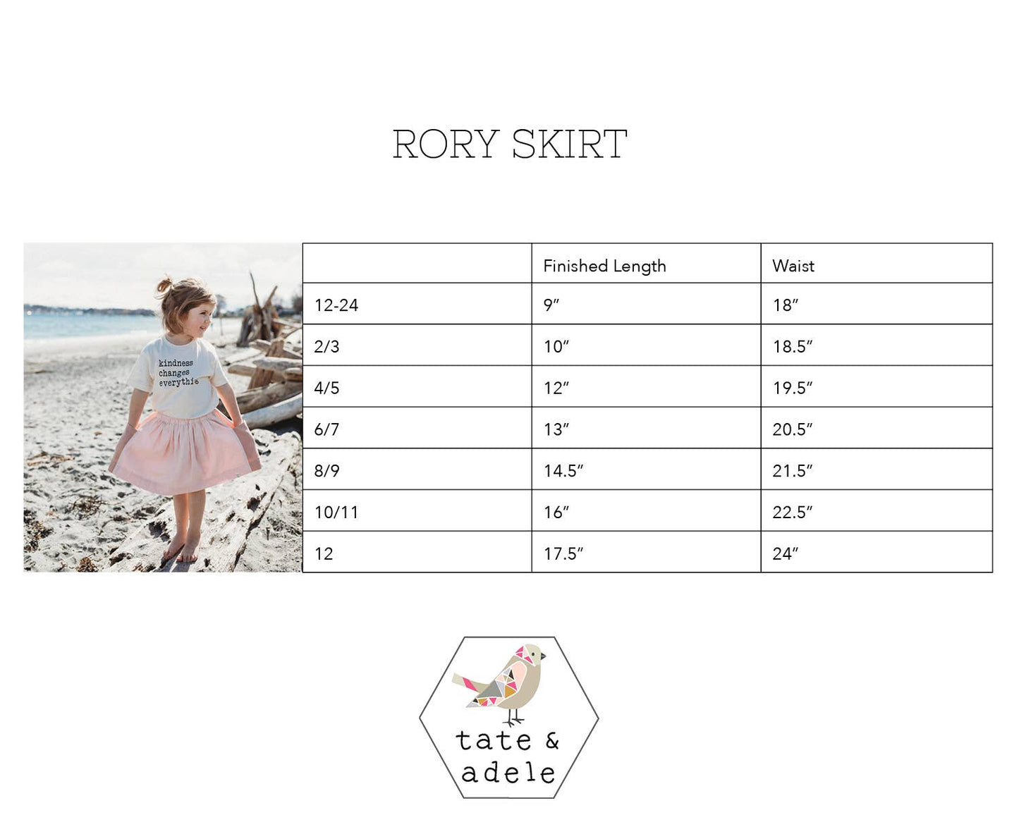 Tate & Adele - Rory Skirt with large side seam pockets and elastic waist
