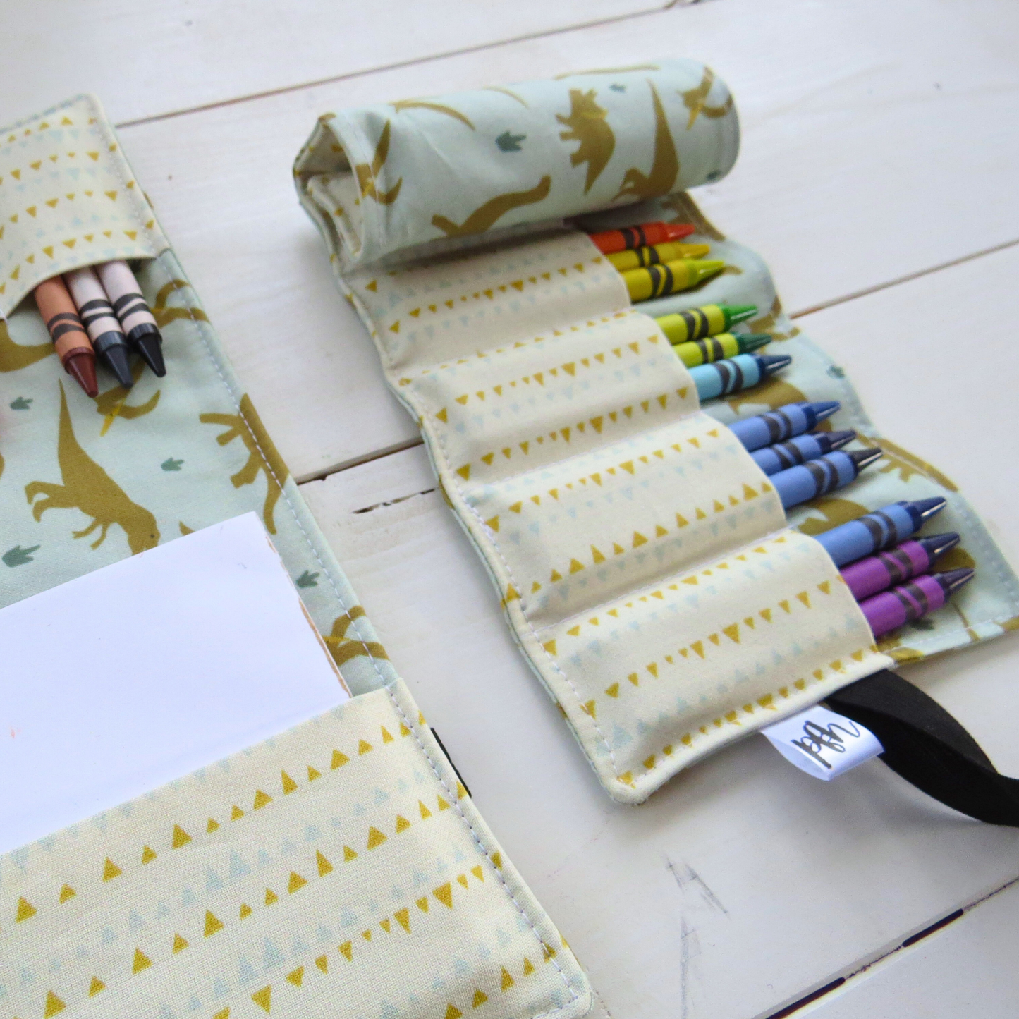 PaperFromHeaven - Dinosaur Crayon Roll-Up – Travel Art Organizer for Kids