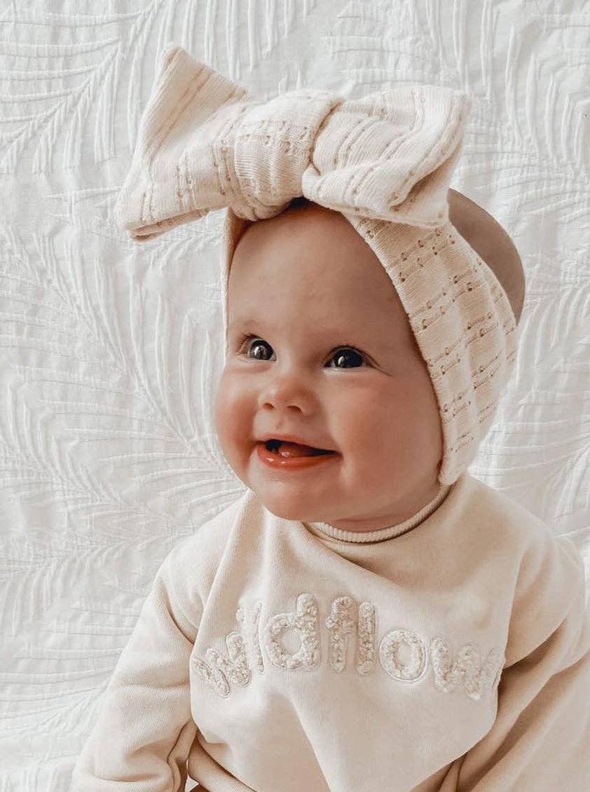 Luna + Luca - Luna + Luca Pointelle Bow Headband - Cream