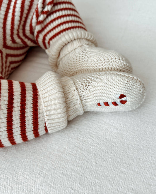 Luna + Luca - Candy Cane Embroidered Booties