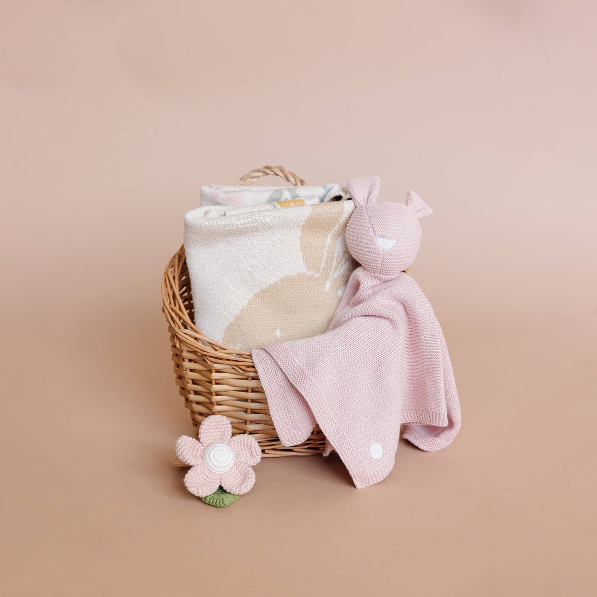 The Blueberry Hill - Teether Flower Pink Cotton Rattle Baby Toy Spring Summer