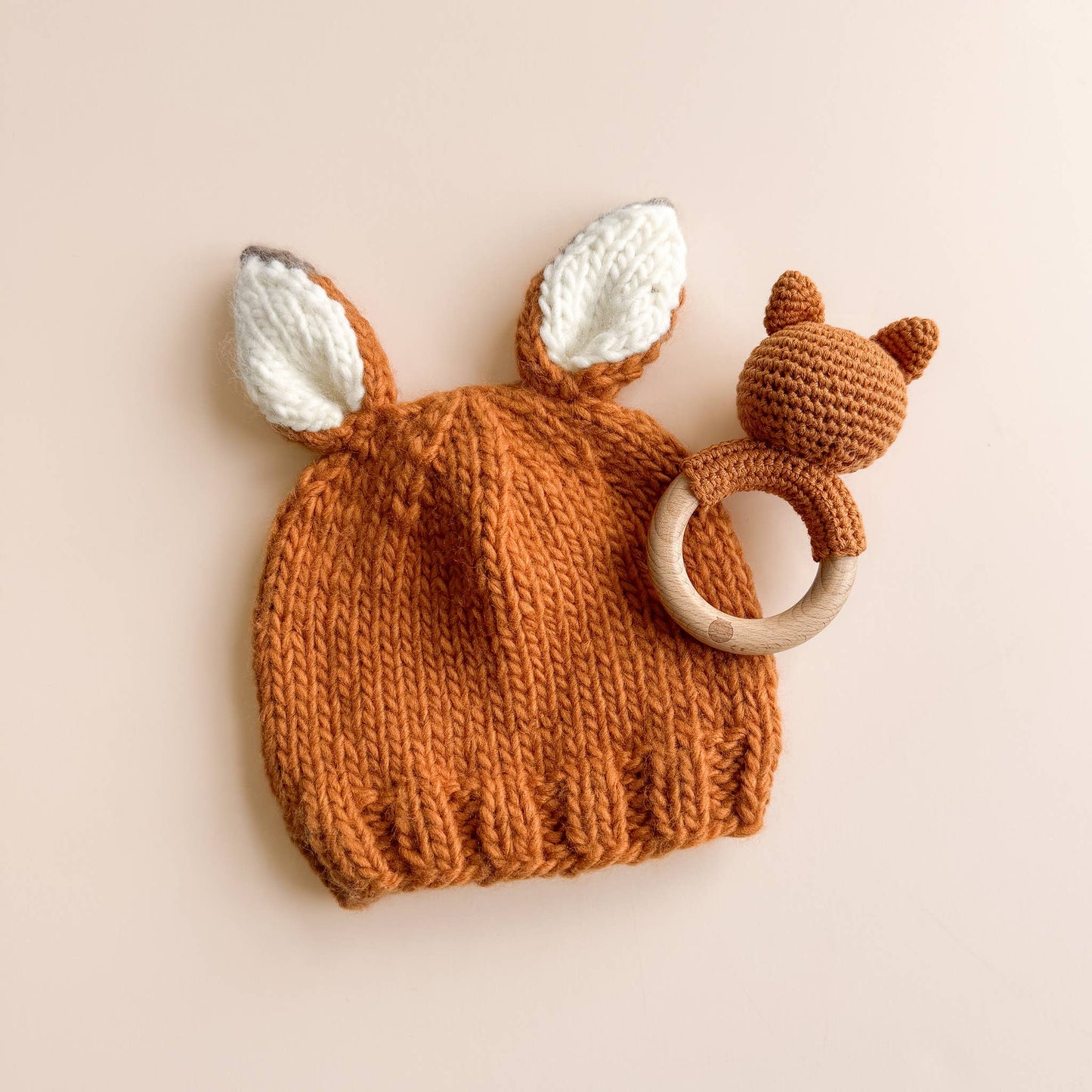 The Blueberry Hill - Teether Fox Cotton Rattle Clay Baby Gift Crochet Spring