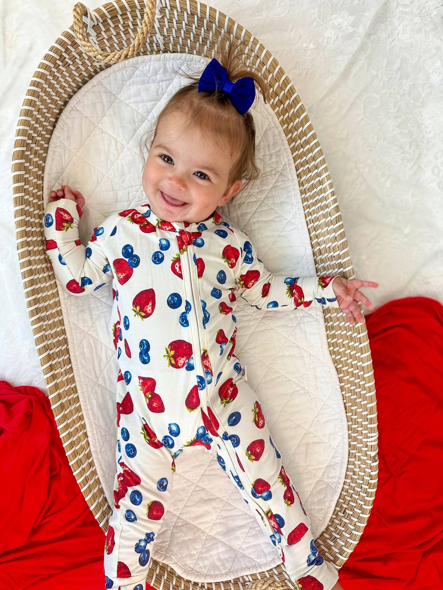 Little Joy Co. - Berry Sweet Bamboo Zippy Romper Baby Pajamas PJs Strawberry