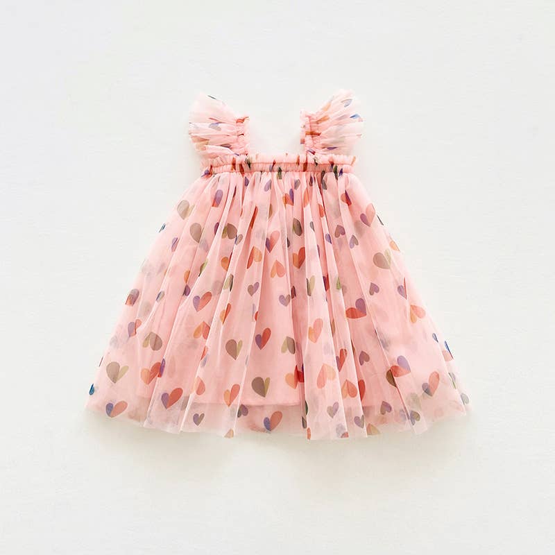 Little Trendy - Children's heart print mesh dress summer butterfly dress