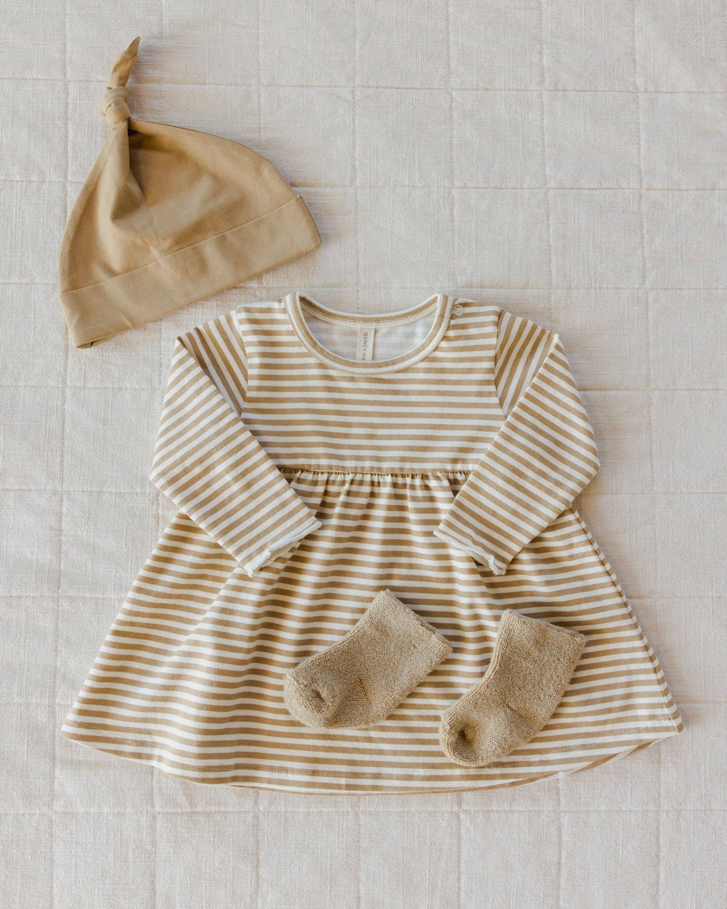 Quincy Mae - Long Sleeve Baby Dress || Honey Stripe