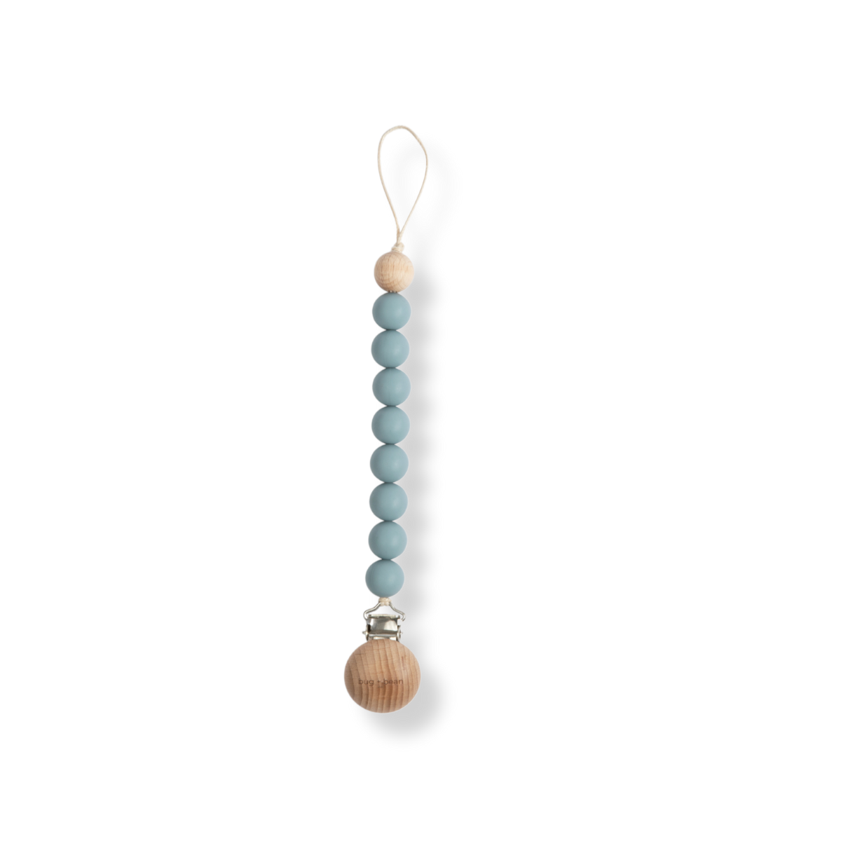 bug + bean kids - Pacifier Clip Holder | Silicone + Beech Wood | Cloud (Blue)