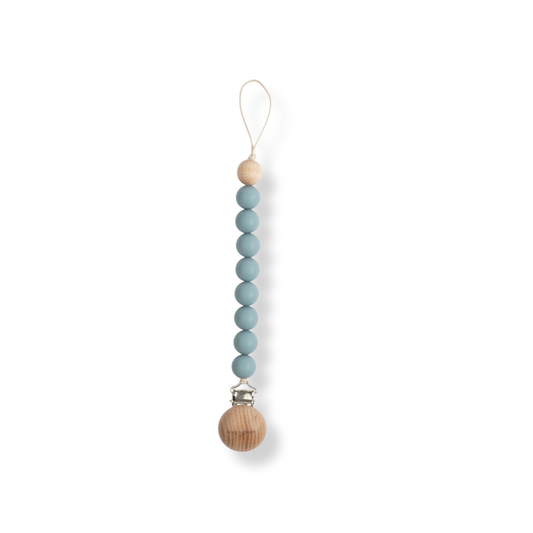 bug + bean kids - Pacifier Clip Holder | Silicone + Beech Wood | Cloud (Blue)
