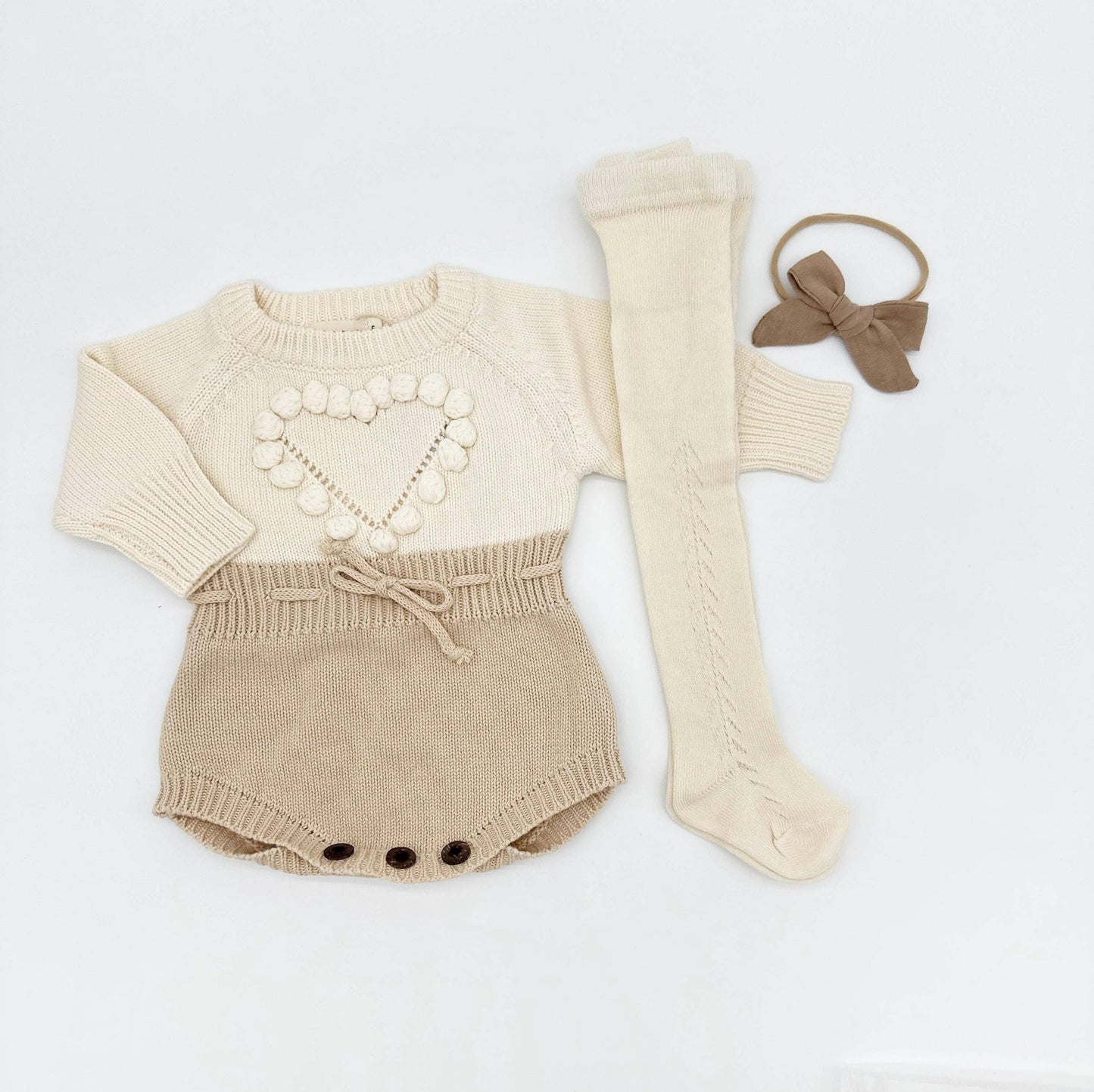 OLIVE & CRADLE - Cream Heart Romper Set