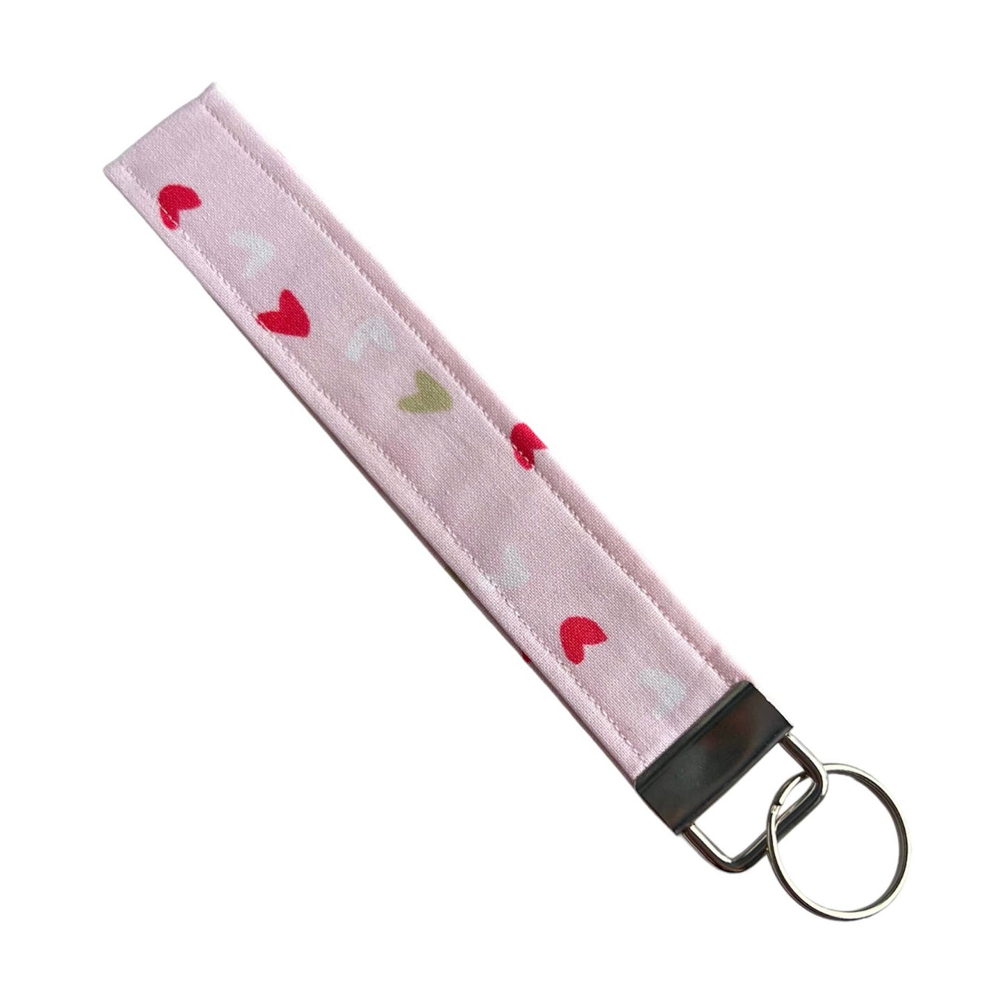 The Sticker Lab - Pink Hearts Fabric Keychain Wristlet, Key Fob