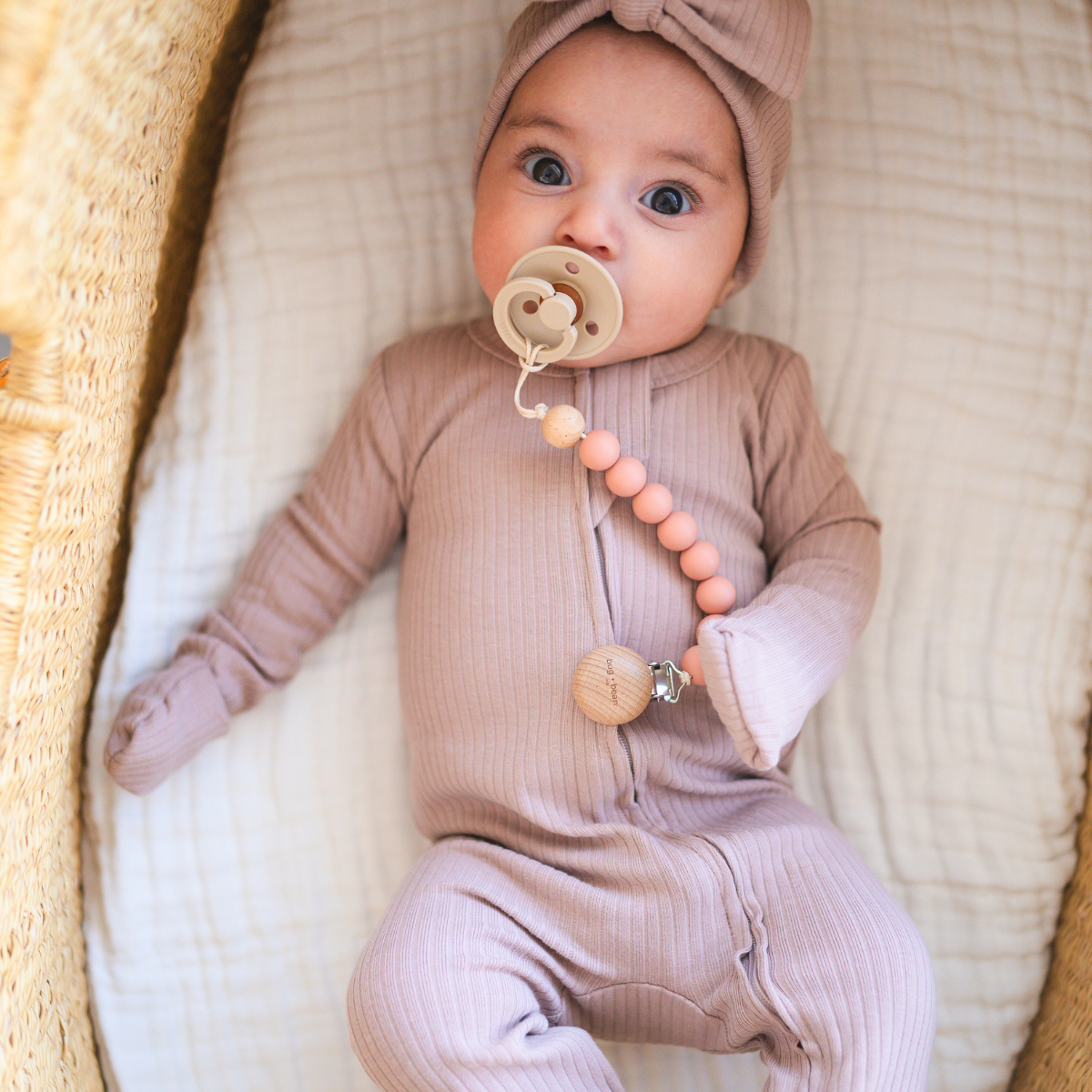 bug + bean kids - Pacifier Clip Holder | Silicone + Beech Wood | Muted Clay
