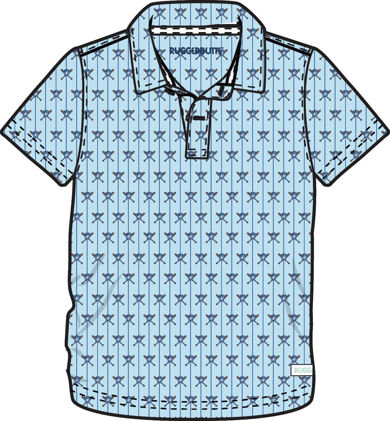 RuffleButts + RuggedButts - Boys Blue Batter Up Baseball Knit Short Sleeve Performance Polo