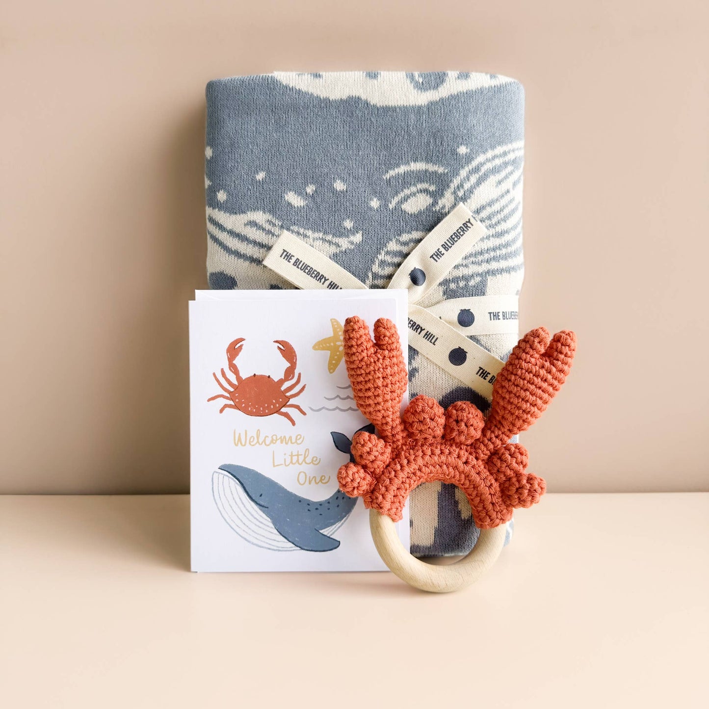 The Blueberry Hill - Teether Crab Crocheted Cotton Baby Gift Spring Summer Beach