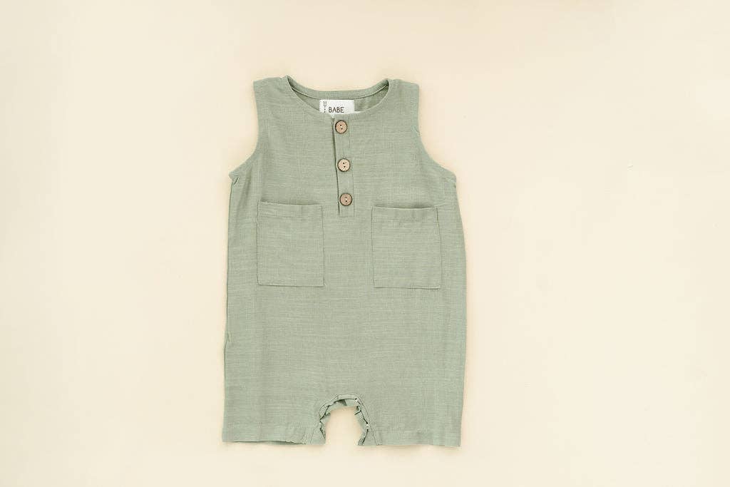 Babe Basics - Green Crop Linen Romper