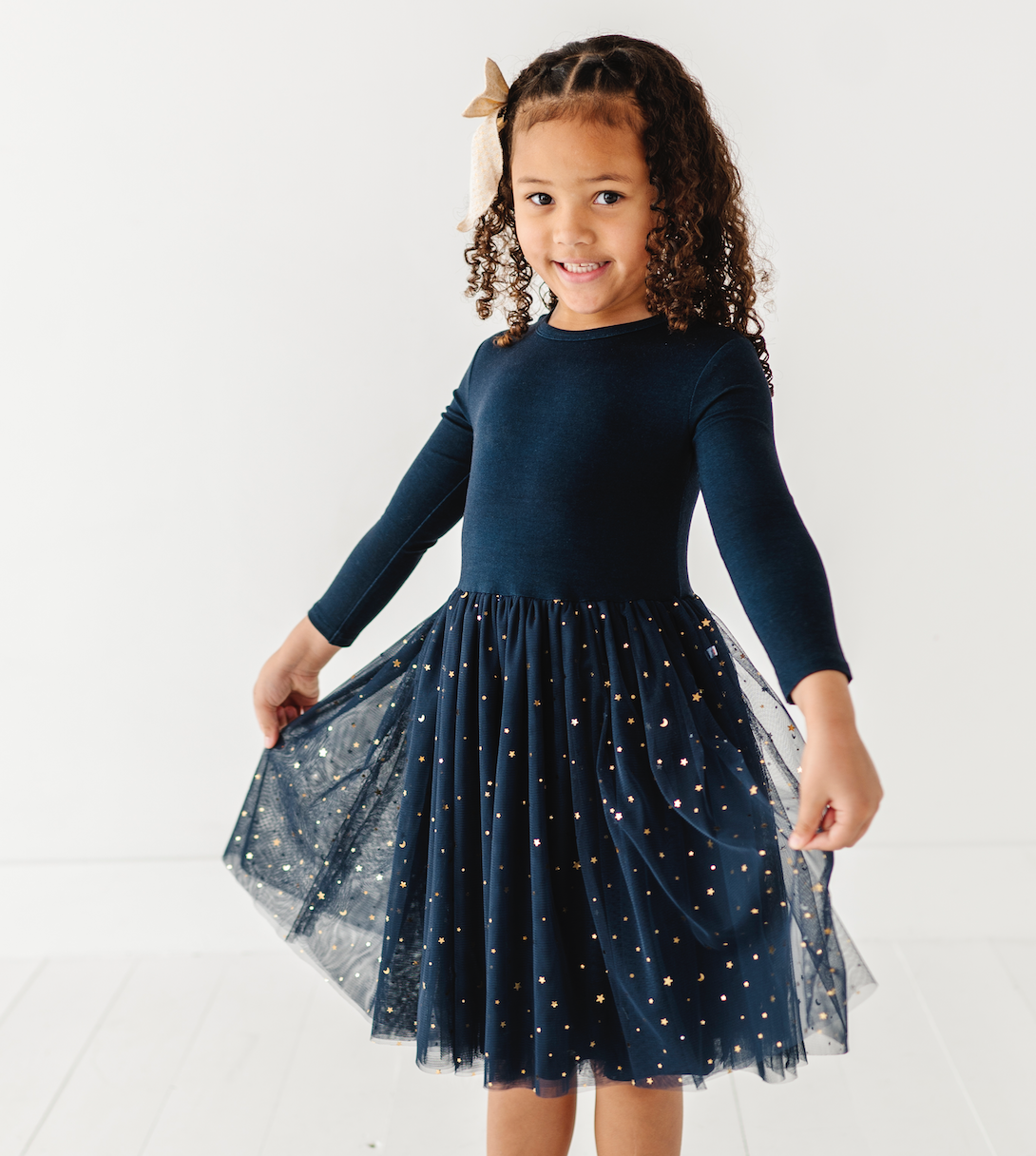Bird & Bean® - Kids Party Dress - Girls Navy Tulle Holiday Dress - Esme