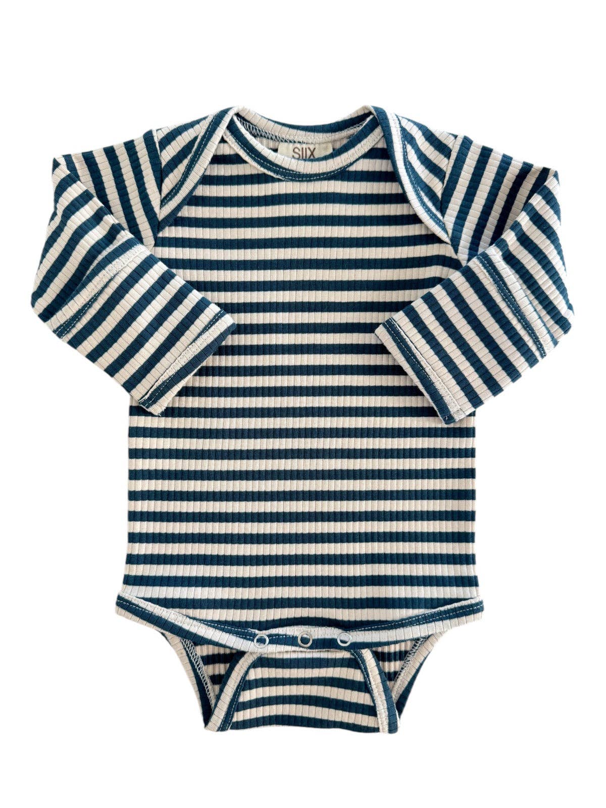SIIX Collection - Steel Blue Stripe / Organic Ribbed Long Sleeve Bodysuit