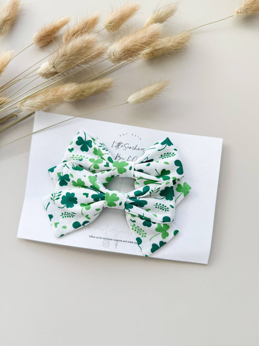 Little Sunshines Bow & Co - White Clovers St Patricks Day Pinwheel Bow