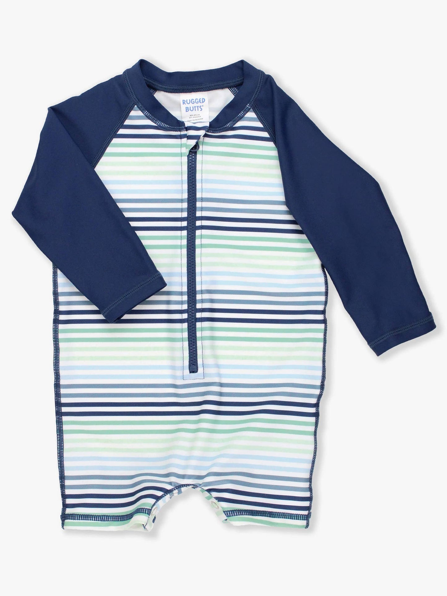 RuffleButts + RuggedButts - Baby Boys Coastal Stripes Long Sleeve One Piece Rash Guard Swimsuit