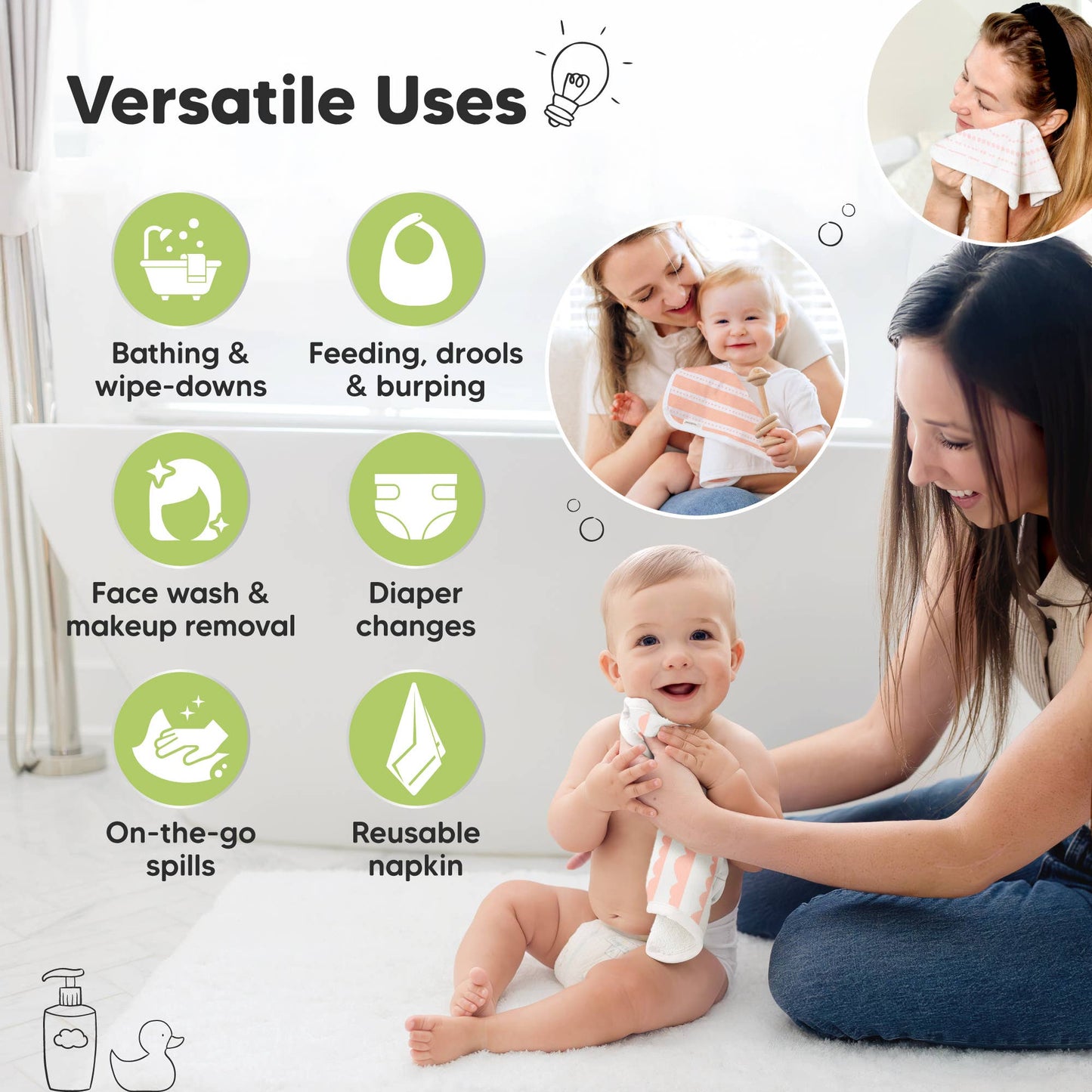 KeaBabies - 6-Pack Organic Cami Baby Washcloths for Face & Bath Towels