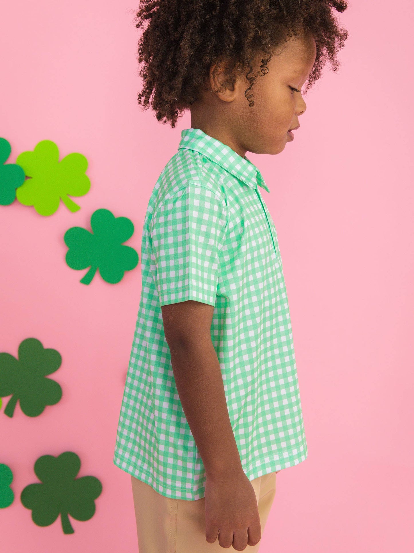 RuffleButts + RuggedButts - Boys Classic Spring Bud Gingham Knit Short Sleeve Performance Polo