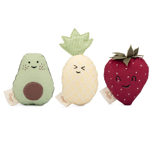 Crane Baby - Clementine Fruits & Veggies Soft Plush Rattle Set (3 Pack)