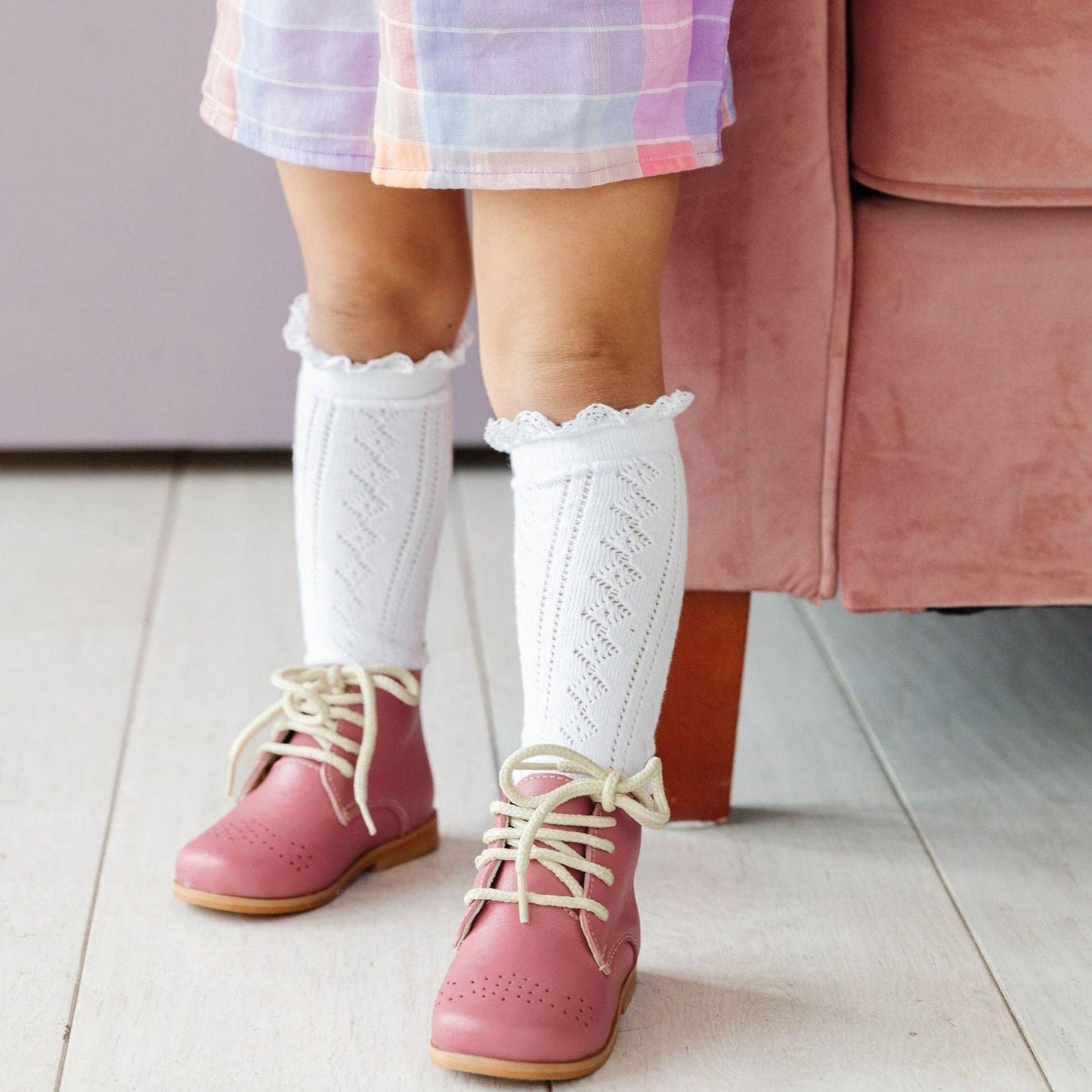 Little Stocking Co. - White Fancy Lace Top Knee High Socks: 0-6 MONTHS