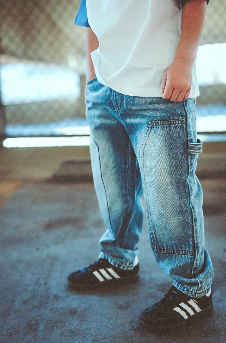 Lucky Link - Blue Toddler Double-Knee Carpenter Denim