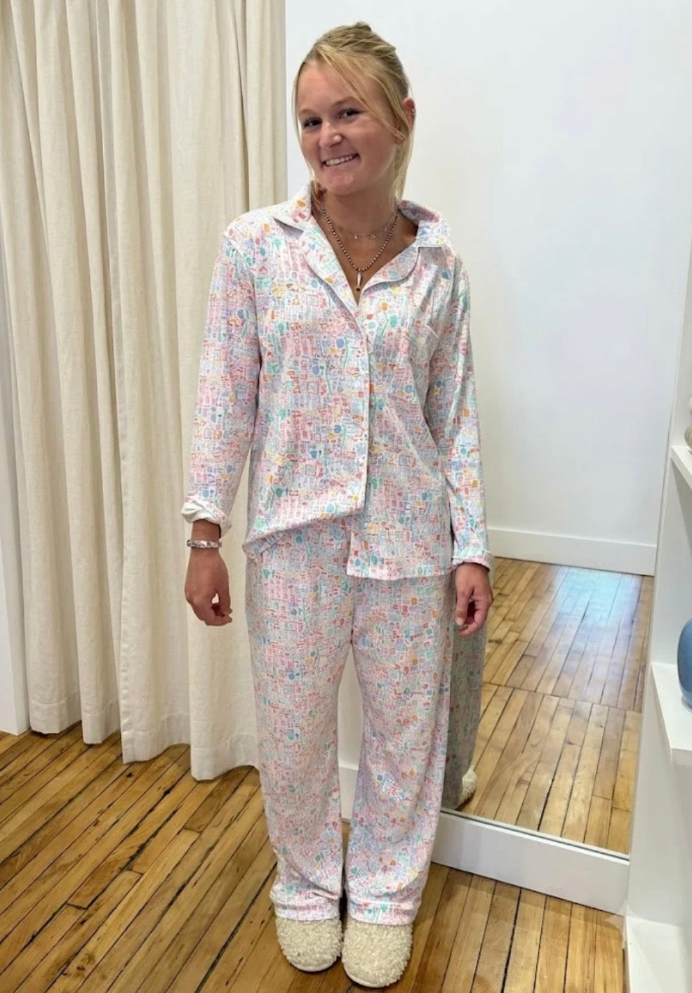 Joy Street - Mahjong Women’s Button Front Long Pajama Set