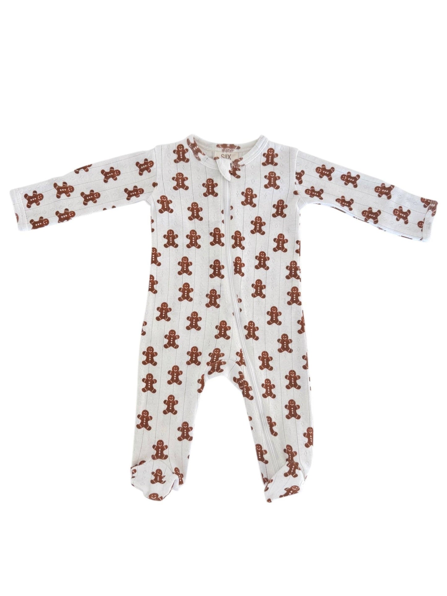 SIIX Collection - Gingerbread / Organic Pointelle 2-Way Zip Footie