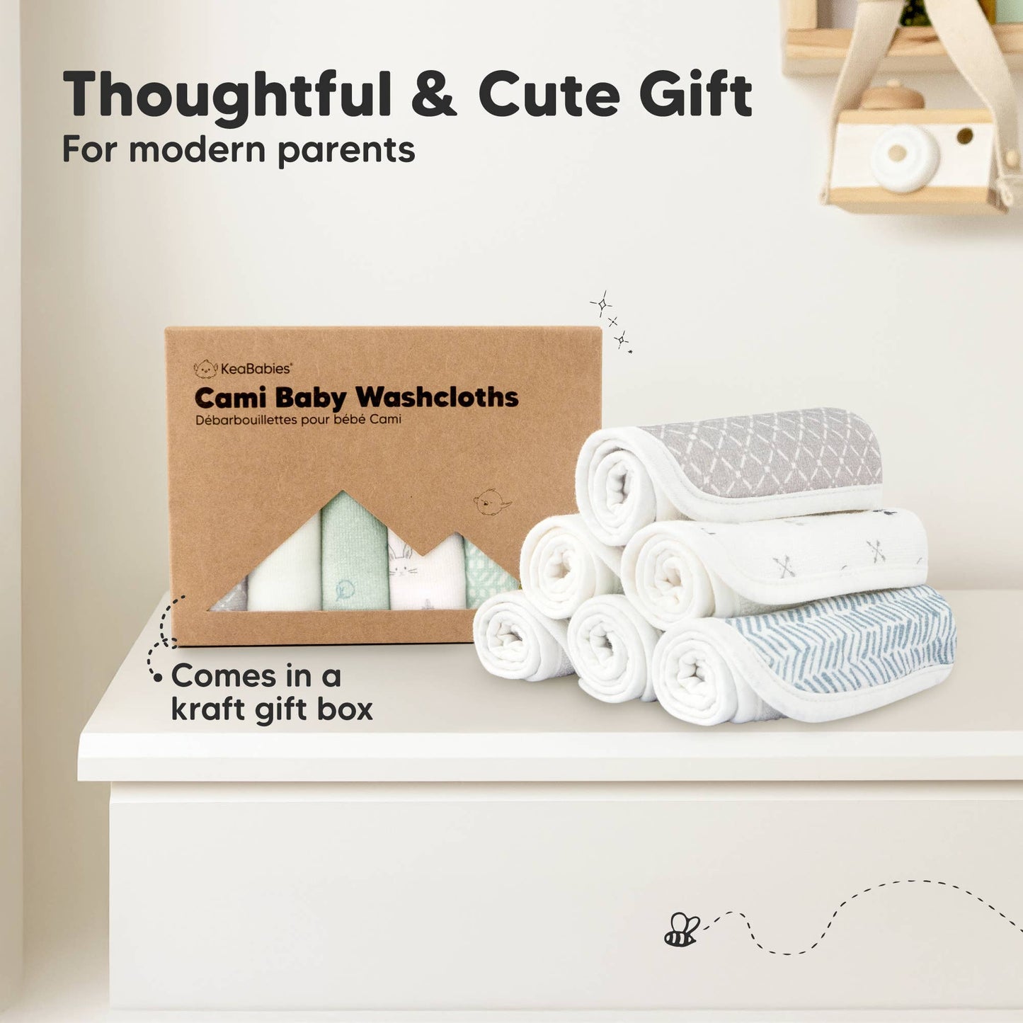 KeaBabies - 6-Pack Organic Cami Baby Washcloths for Face & Bath Towels