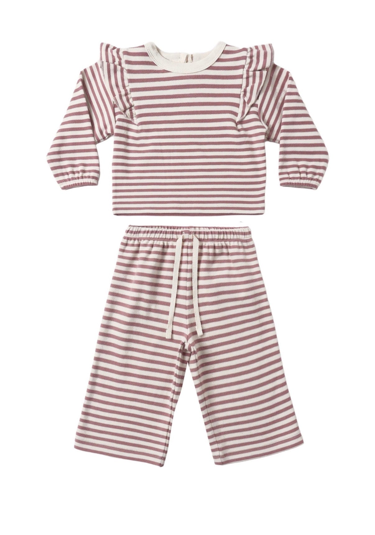 Quincy Mae - Ruffle Cozy Set - Mulberry Stripe